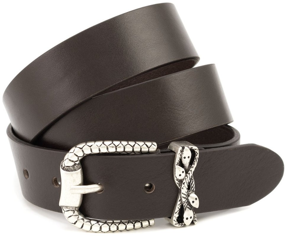 Стильный дизайнерский итальянский ремень с эмлемой змей на пряжке Gherardini 40798 темно-коричневый modnotak фото №1