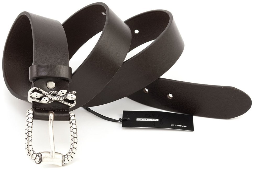 Стильный дизайнерский итальянский ремень с эмлемой змей на пряжке Gherardini 40798 темно-коричневый modnotak фото №5