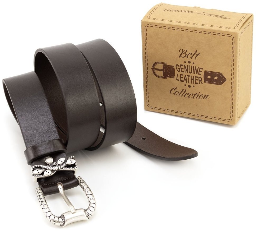 Стильный дизайнерский итальянский ремень с эмлемой змей на пряжке Gherardini 40798 темно-коричневый modnotak фото №6