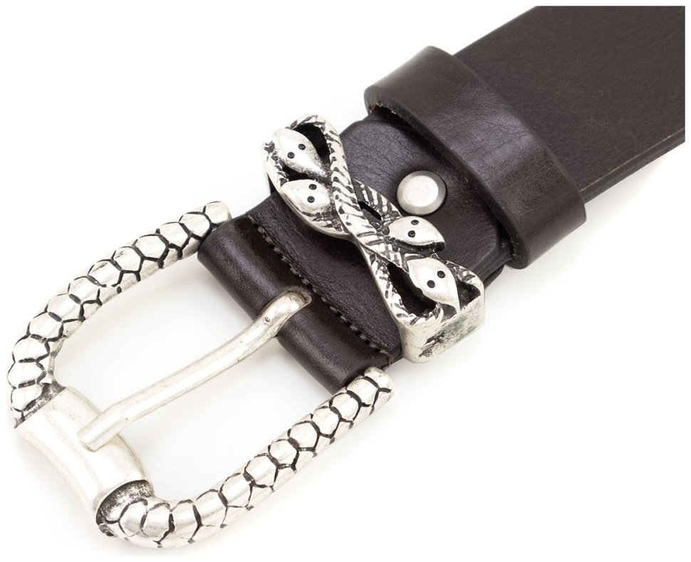 Стильный дизайнерский итальянский ремень с эмлемой змей на пряжке Gherardini 40798 темно-коричневый modnotak фото №2