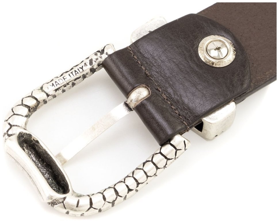 Стильный дизайнерский итальянский ремень с эмлемой змей на пряжке Gherardini 40798 темно-коричневый modnotak фото №3