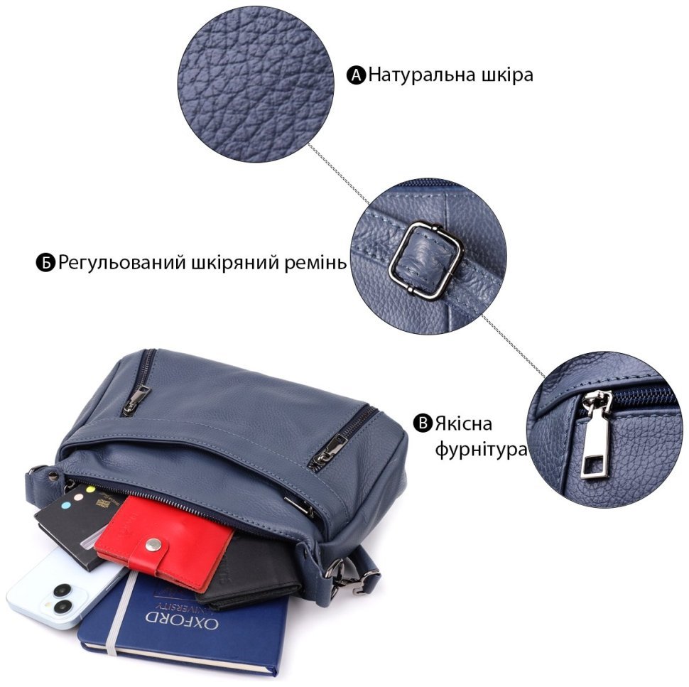 Повседневная женская сумка из фактурной кожи синего цвета Vintage 103145 modnotak фото №3