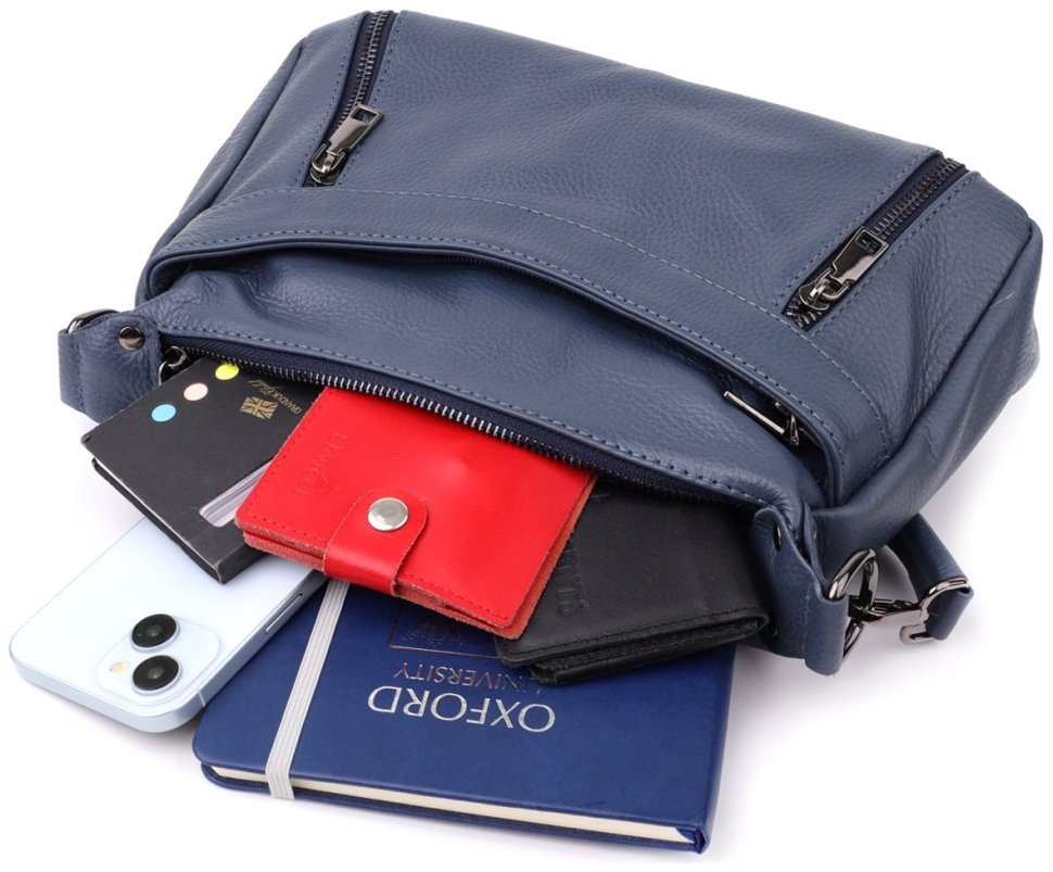 Повседневная женская сумка из фактурной кожи синего цвета Vintage 103145 modnotak фото №8