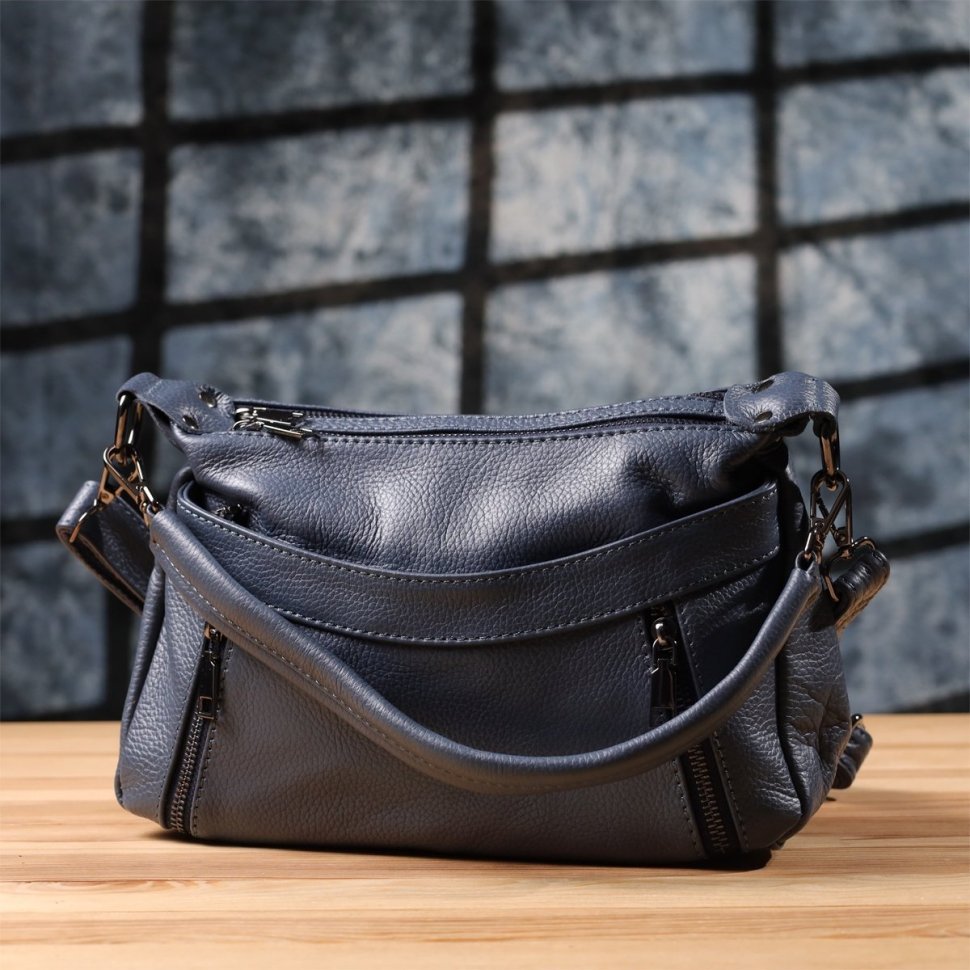 Повседневная женская сумка из фактурной кожи синего цвета Vintage 103145 modnotak фото №9