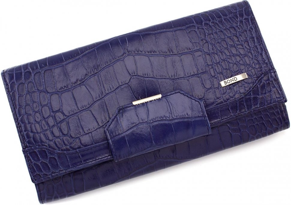 Синій гаманець з натуральної шкіри з тисненням під крокодила Bond Non (10622)
