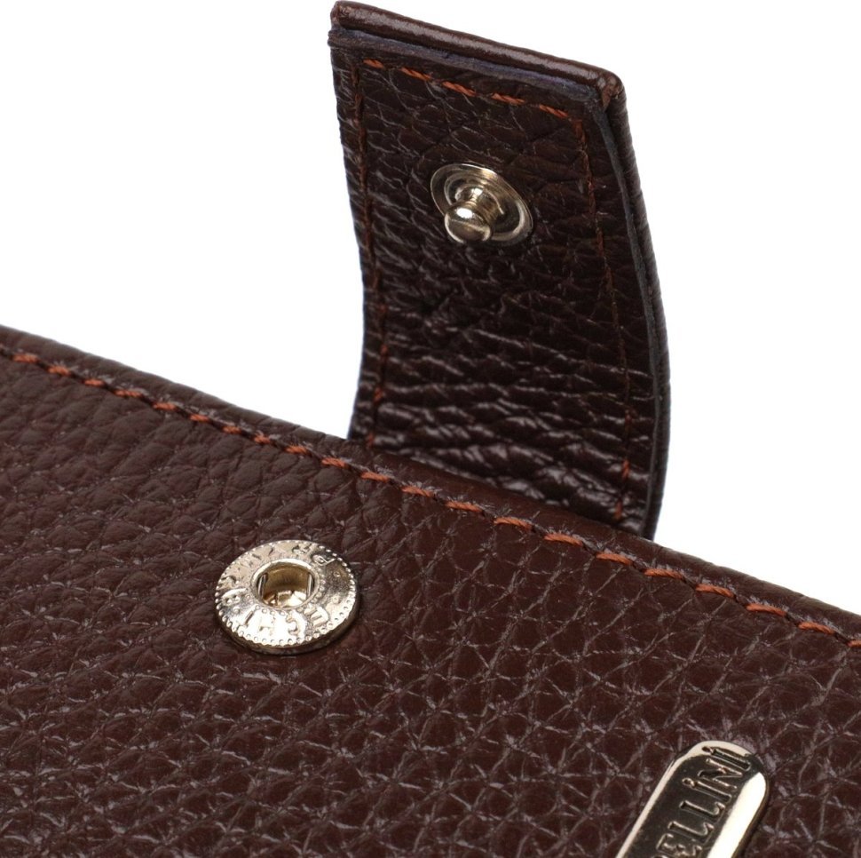 Мужское портмоне из натуральной зернистой кожи коричневого цвета с хлястиком на кнопке CANPELLINI (2421881)