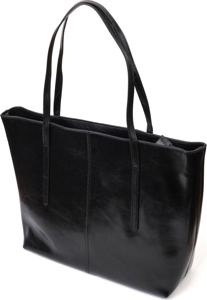 Жіноча шкіряна сумка шоппер чорного кольору Vintage (2422095)