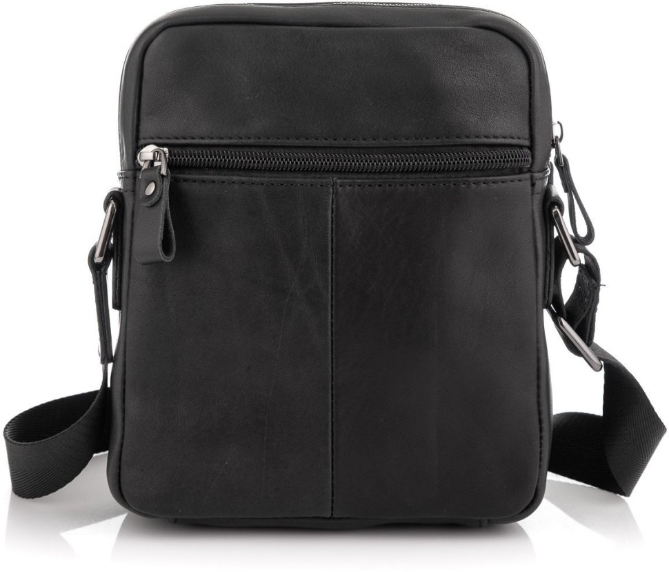 Миниатюрная мужская сумка через плечо из натуральной кожи черного цвета Tiding Bag (15810)