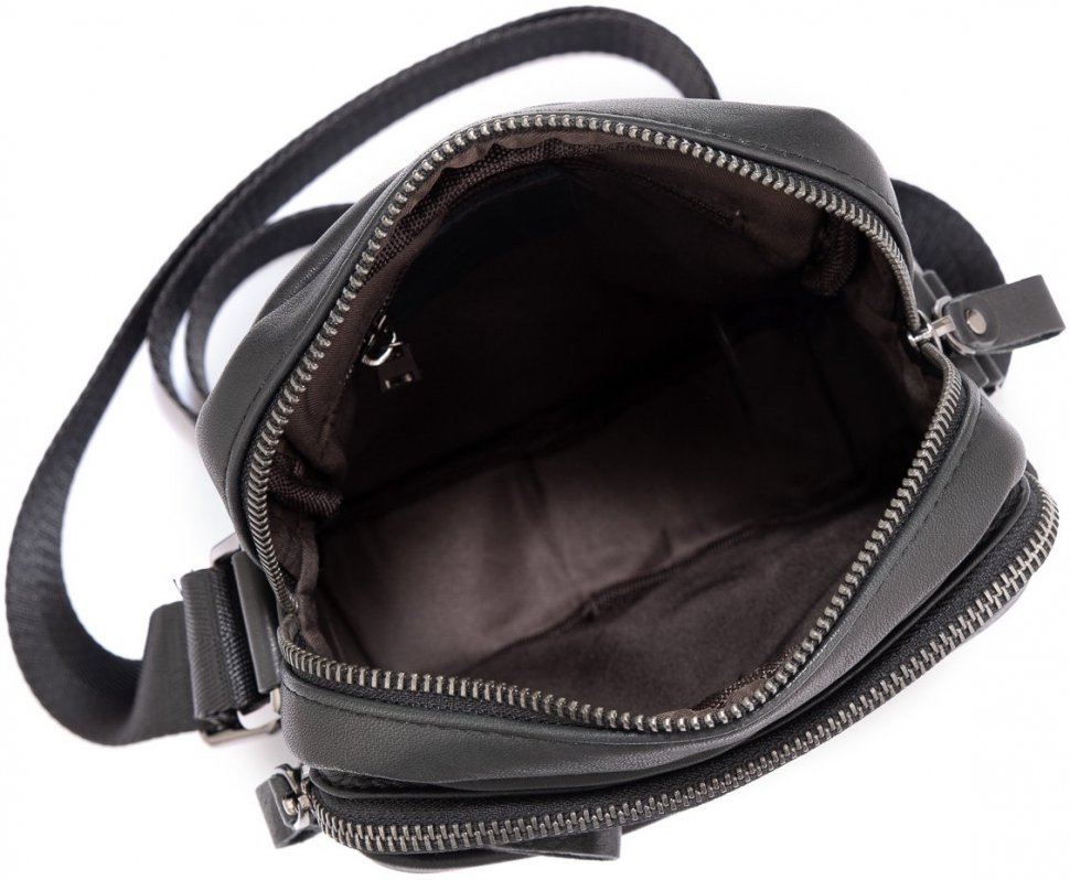 Миниатюрная мужская сумка через плечо из натуральной кожи черного цвета Tiding Bag (15810)