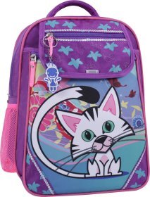 Фіолетовий текстильний шкільний рюкзак для дівчаток з котиком Bagland (53745)