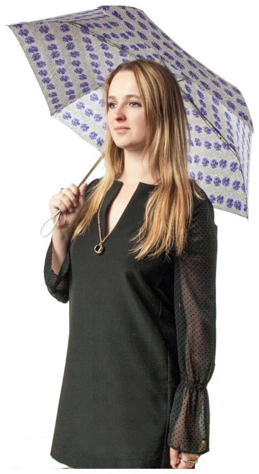 Зонт женский Fulton Superslim-2 L553 Tropical Stripe (складной, механика, синий с принтом цветка) 93845 modnotak фото №2