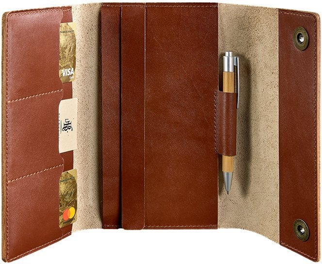 Кожаный блокнот (Софт-бук) светло-коричневого цвета с ручкой в комплекте BlankNote (13945)