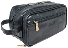 Мужской несессер из гладкой кожи черного цвета с боковой ручкой Ashwood 94045