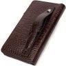 Чоловічий якісний шкіряний клатч коричневого кольору з тисненням під крокодила BOND 2422028 - 2