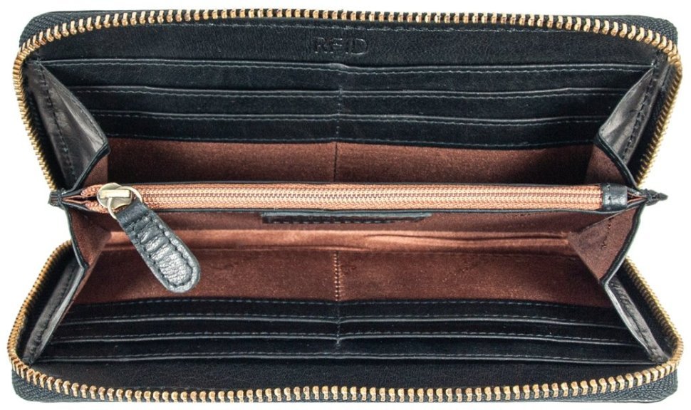 Жіночий горизонтальний гаманець з гладкої шкіри на блискавці Ashwood T90 94245 чорного кольору modnotak фото №4