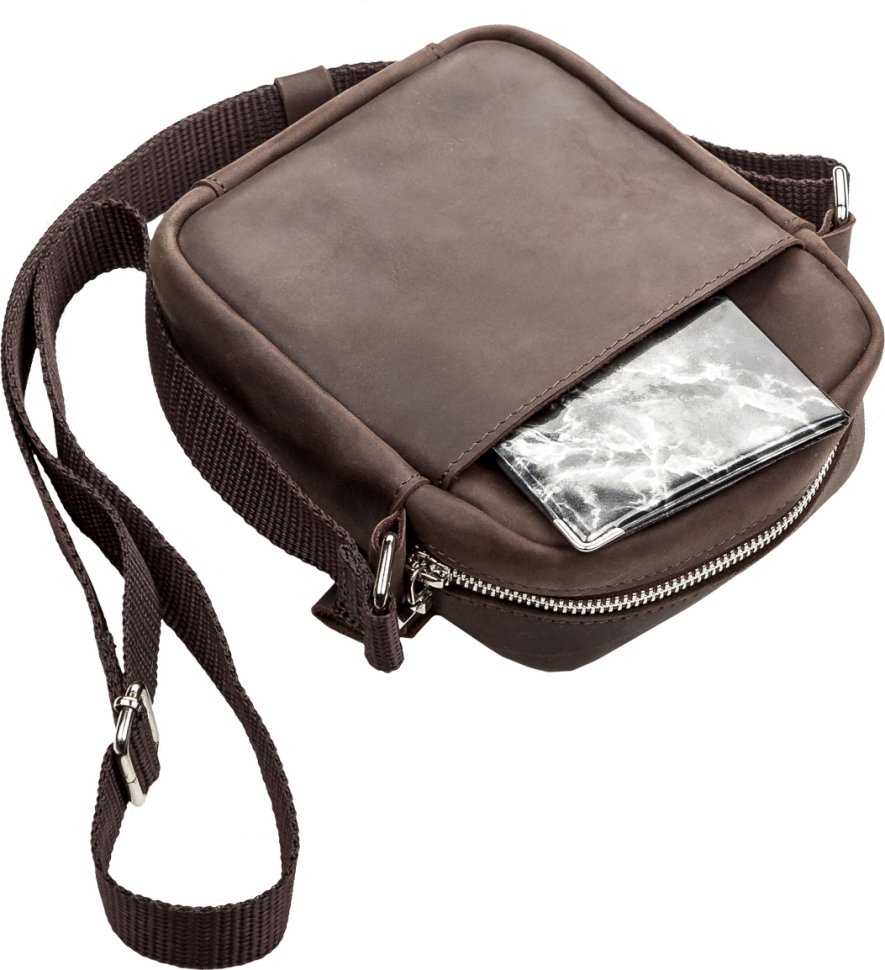 Коричневая мужская сумка на плечо маленького размера из натуральной кожи SHVIGEL (11077)