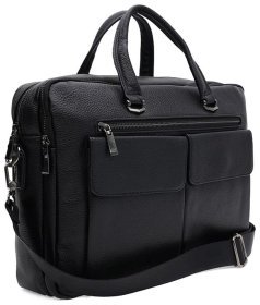 Деловой мужской портфель на каждый день из кожи флотар черного цвета Borsa Leather 104545