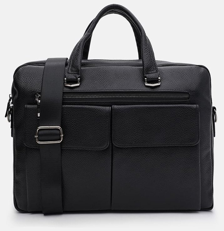 Деловой мужской портфель на каждый день из кожи флотар черного цвета Borsa Leather 104545 фото №2 Деловой мужской портфель на каждый день из кожи флотар черного цвета Borsa Leather 104545 modnotak фото №2