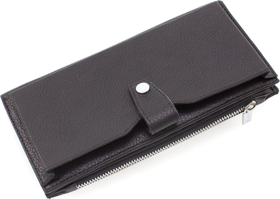 Мужской практичный черный кошелек из зернистой кожи KARYA (22018)