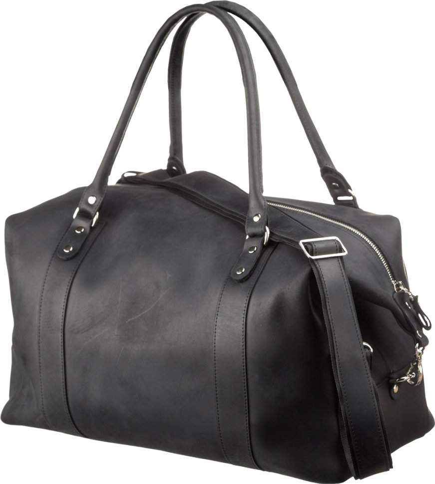 Черная дорожная сумка большого размера из винтажной кожи SHVIGEL (15302)