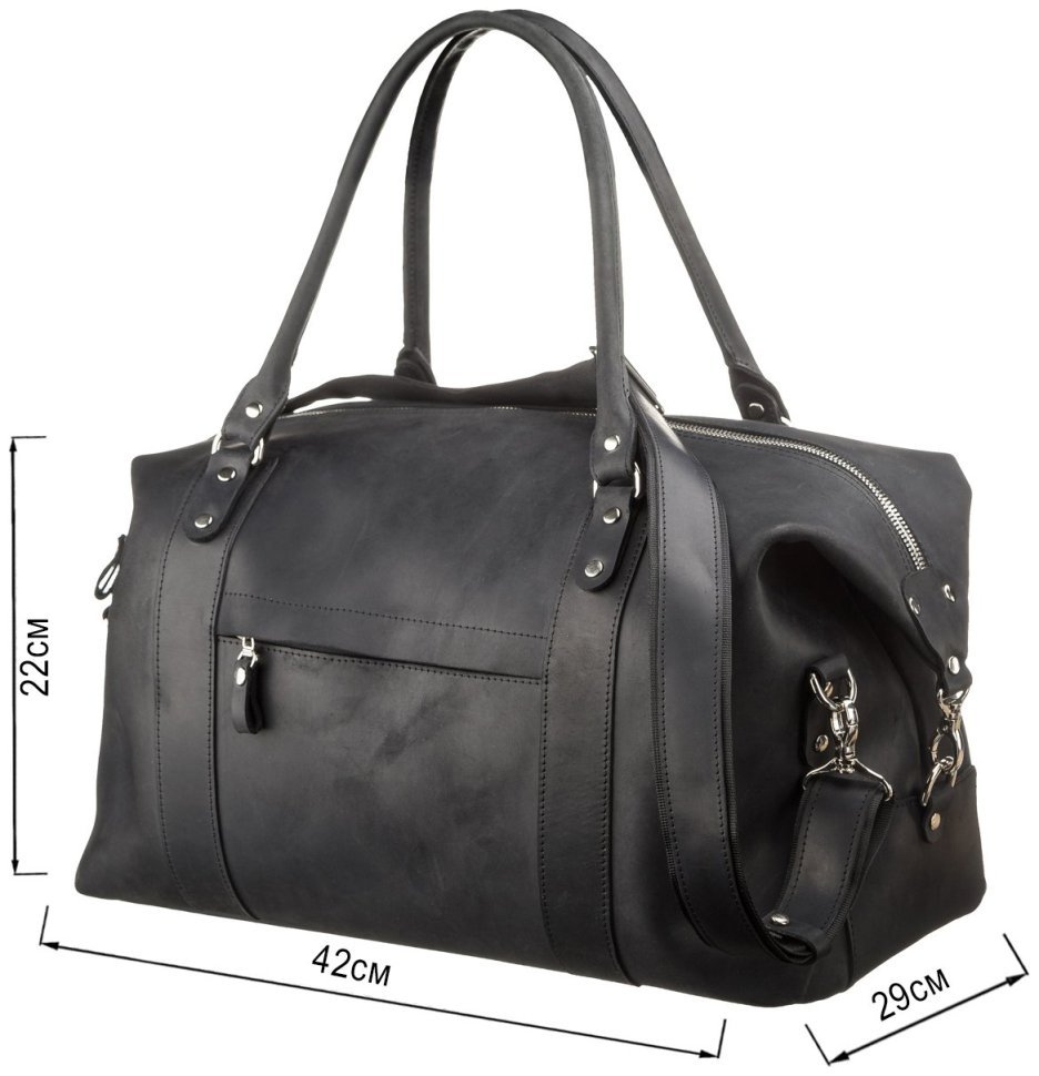 Черная дорожная сумка большого размера из винтажной кожи SHVIGEL (15302) modnotak фото №5