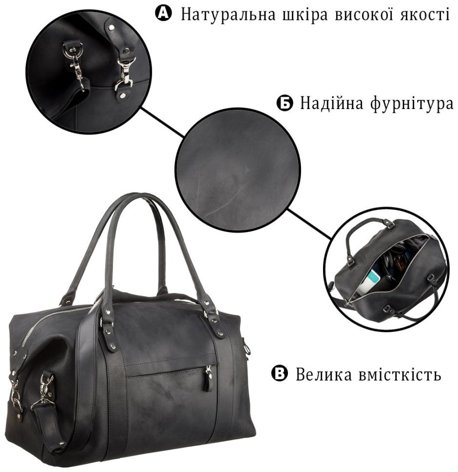 Черная дорожная сумка большого размера из винтажной кожи SHVIGEL (15302) modnotak фото №6
