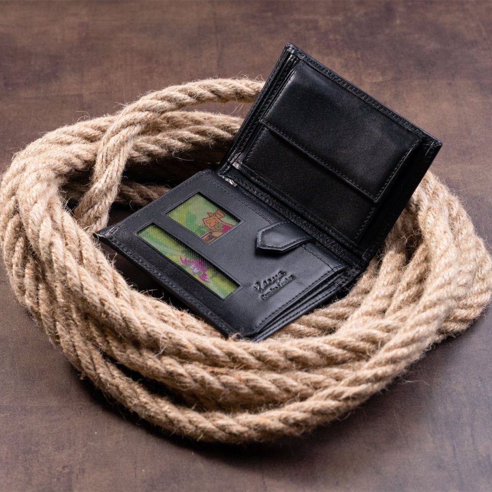 Черное вертикальное мужское портмоне из гладкой кожи без фиксации KARYA (2417392) фото №8 Черное вертикальное мужское портмоне из гладкой кожи без фиксации KARYA (2417392) modnotak фото №8