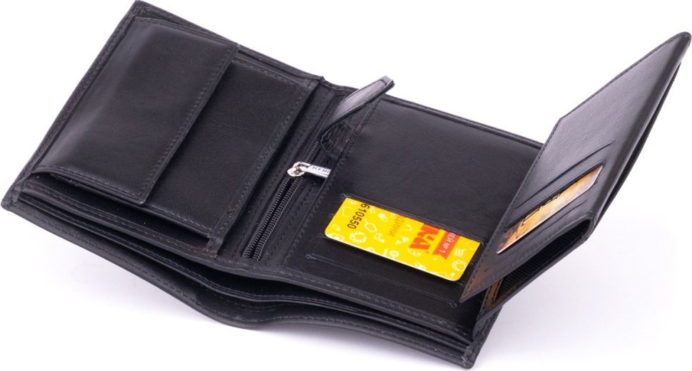 Черное вертикальное мужское портмоне из гладкой кожи без фиксации KARYA (2417392) фото №14 Черное вертикальное мужское портмоне из гладкой кожи без фиксации KARYA (2417392) modnotak фото №14