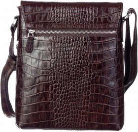 Вертикальная мужская сумка через плечо из коричневой кожи под крокодила DESISAN (19182) - 2