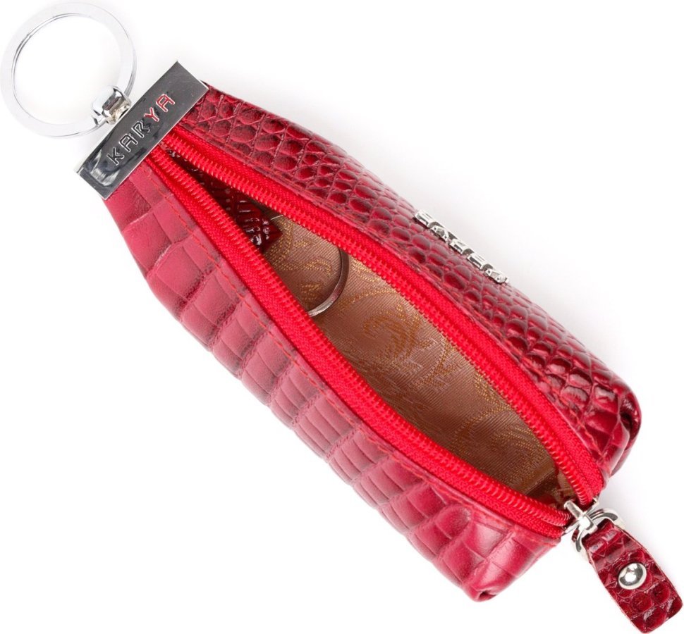Червона жіноча ключниця з натуральної лакової шкіри на блискавці KARYA (2420931)