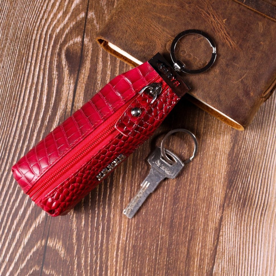 Червона жіноча ключниця з натуральної лакової шкіри на блискавці KARYA (2420931)