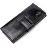 Чорний лаковий жіночий гаманець з натуральної шкіри з тисненням під рептилію KARYA (2421031) - 1