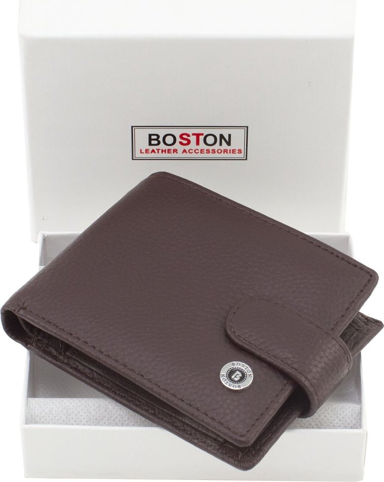 Карманное портмоне из натуральной кожи на кнопке BOSTON (18380)