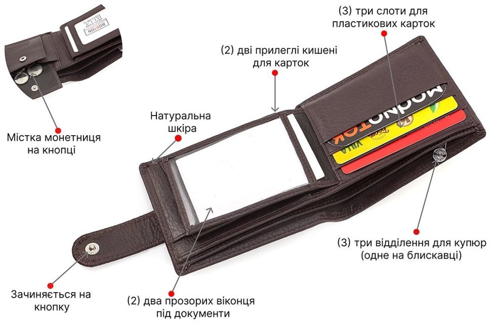 Карманное портмоне из натуральной кожи на кнопке BOSTON (18380) modnotak фото №4