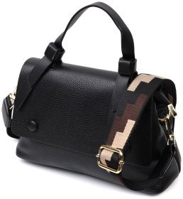 Кожаная деловая женская сумка через плечо с маленькой ручкой для носки Vintage 94845 черного цвета