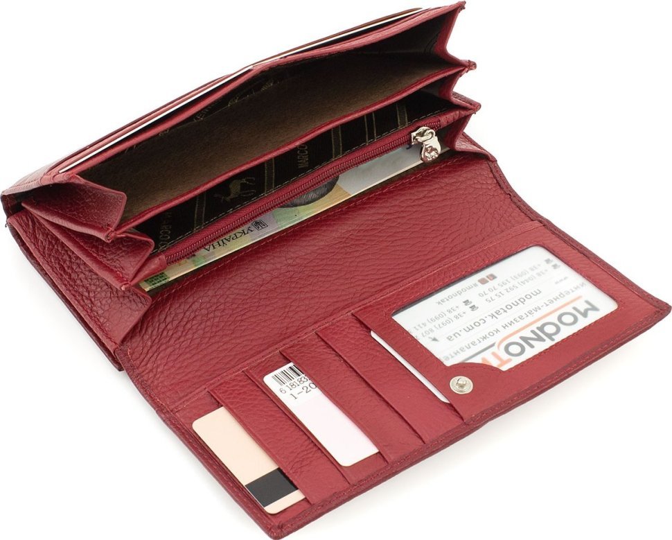 Бордовый кожаный кошелек с фиксацией на кнопку Marco Coverna (1655945)