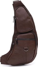 Мужской кожаный рюкзак-слинг коричневого цвета через плечо Keizer (56045)