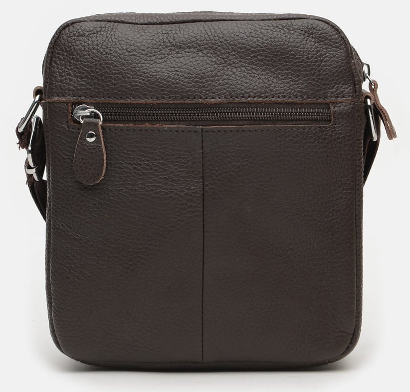 Солідна чоловіча плечова сумка з фактурної шкіри в коричневому кольорі Borsa Leather (19377)