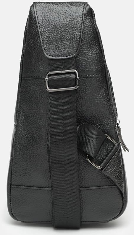 Повсякденний чоловічий слінг-рюкзак із натуральної шкіри чорного кольору Keizer (21418)