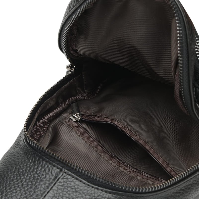 Повсякденний чоловічий слінг-рюкзак із натуральної шкіри чорного кольору Keizer (21418)