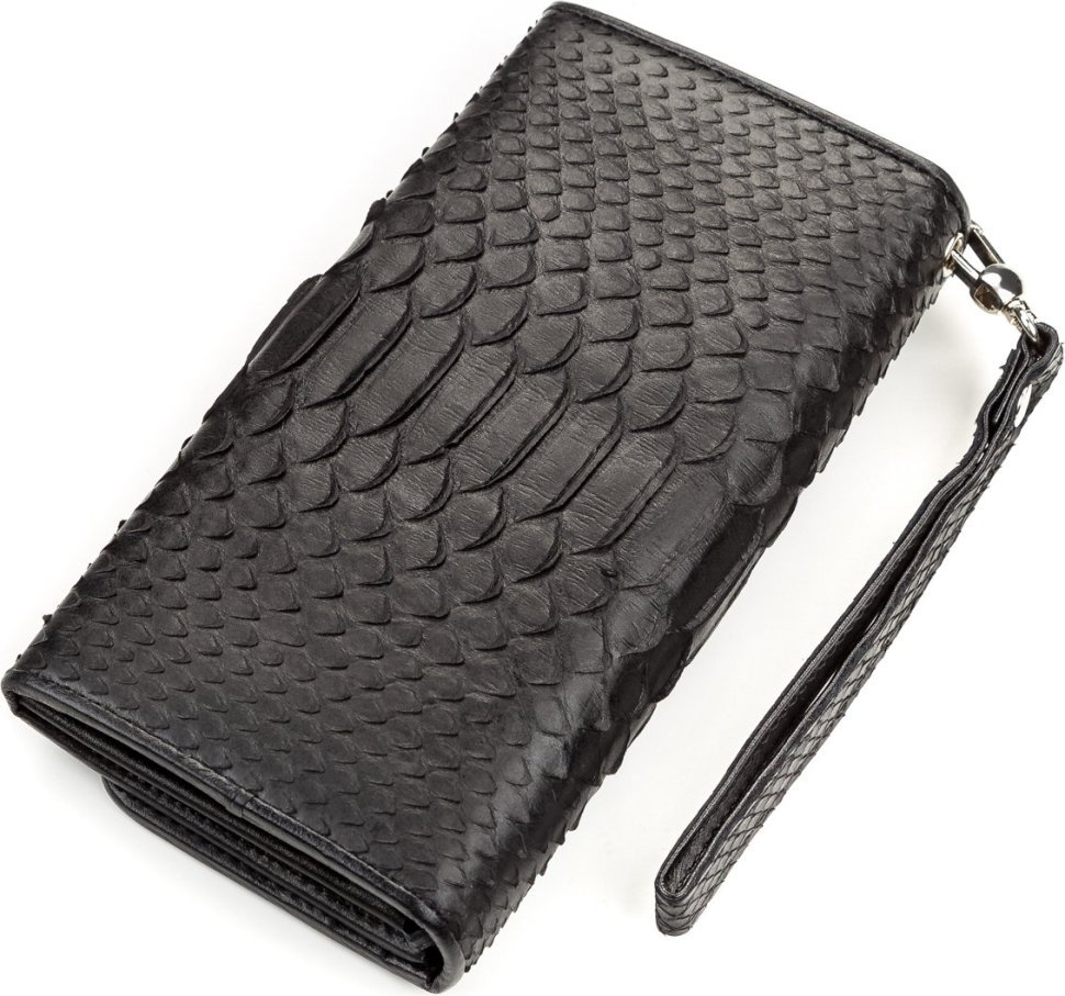 Чорний гаманець зі справжньої шкіри пітона на магніті SNAKE LEATHER (024-18185)