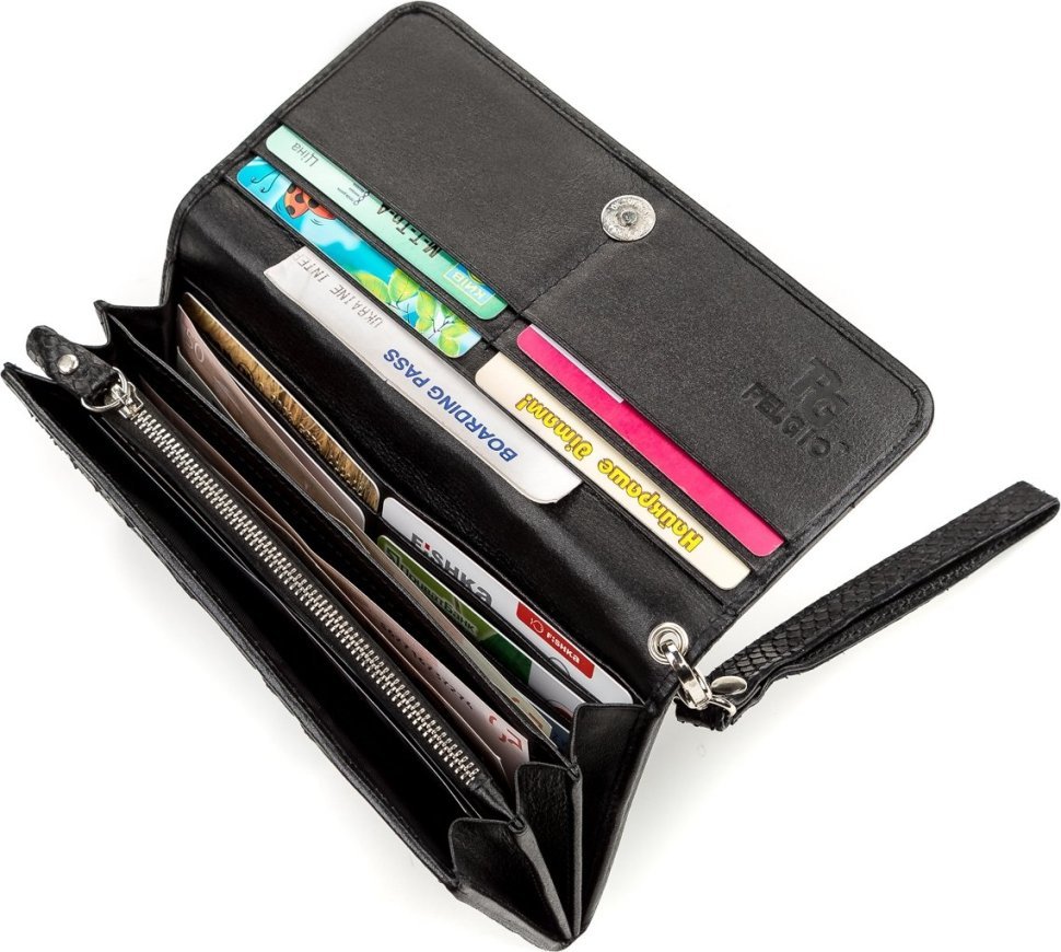 Чорний гаманець зі справжньої шкіри пітона на магніті SNAKE LEATHER (024-18185)
