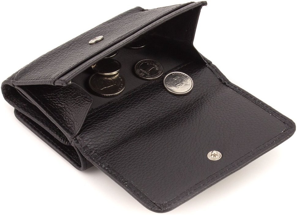 Компактный женский кошелек из натуральной кожи черного цвета ST Leather 1767245