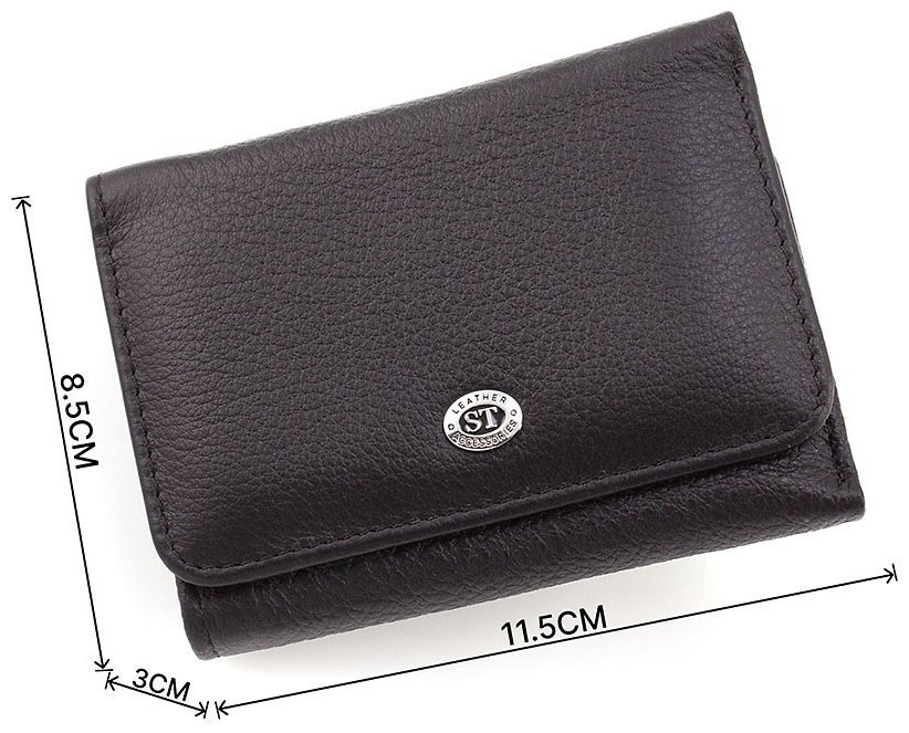 Компактный женский кошелек из натуральной кожи черного цвета ST Leather 1767245 modnotak фото №3