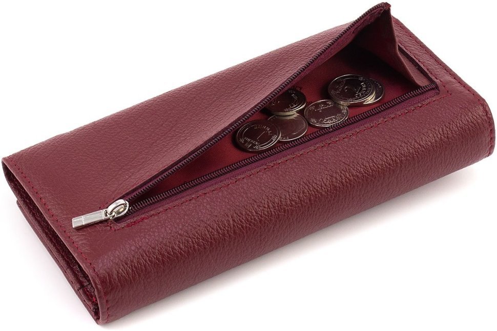 Жіночий бордовий гаманець з натуральної шкіри з навісним клапаном на магнітах ST Leather 1767445