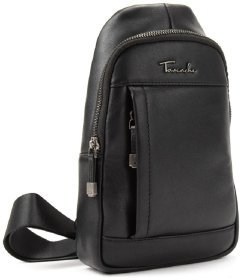 Чоловічий шкіряний слінг-рюкзак середнього розміру в чорному кольорі Tavinchi 77545