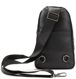 Чоловічий шкіряний слінг-рюкзак середнього розміру в чорному кольорі Tavinchi 77545