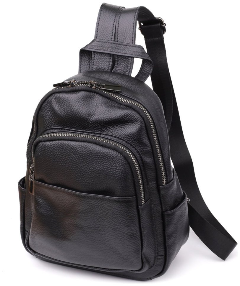 Городской женский рюкзак на каждый день из фактурной кожи черного цвета Vintage 97845 modnotak фото №1