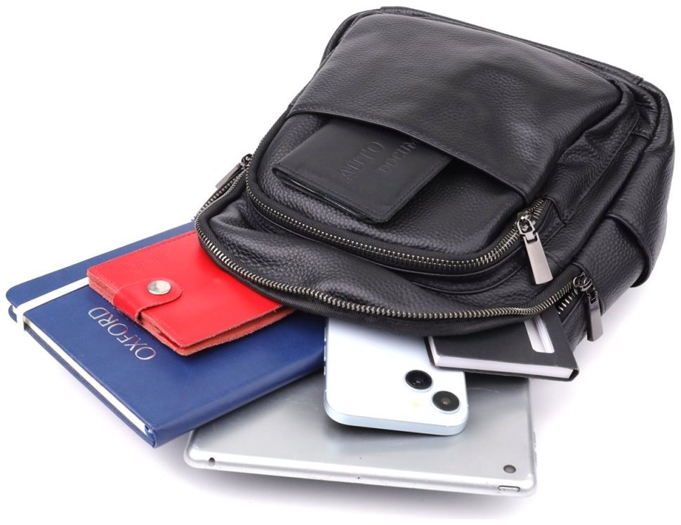 Городской женский рюкзак на каждый день из фактурной кожи черного цвета Vintage 97845 modnotak фото №8