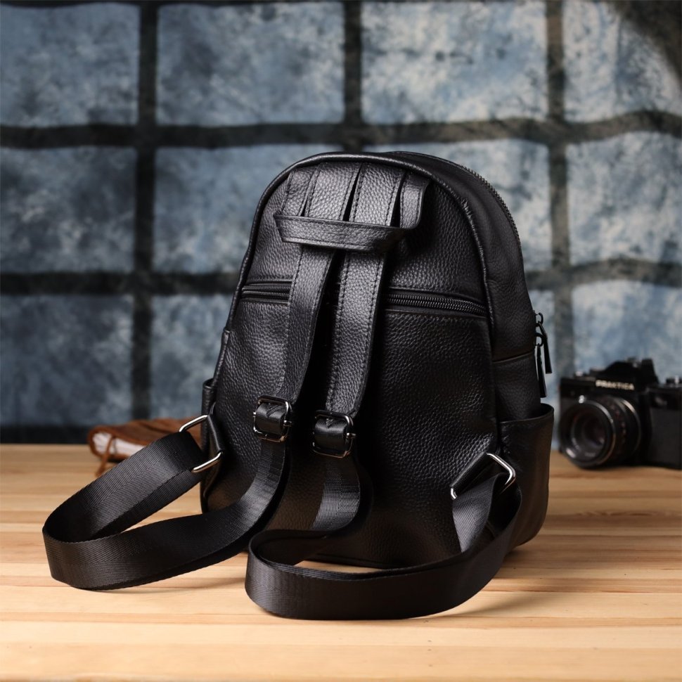 Городской женский рюкзак на каждый день из фактурной кожи черного цвета Vintage 97845 modnotak фото №10